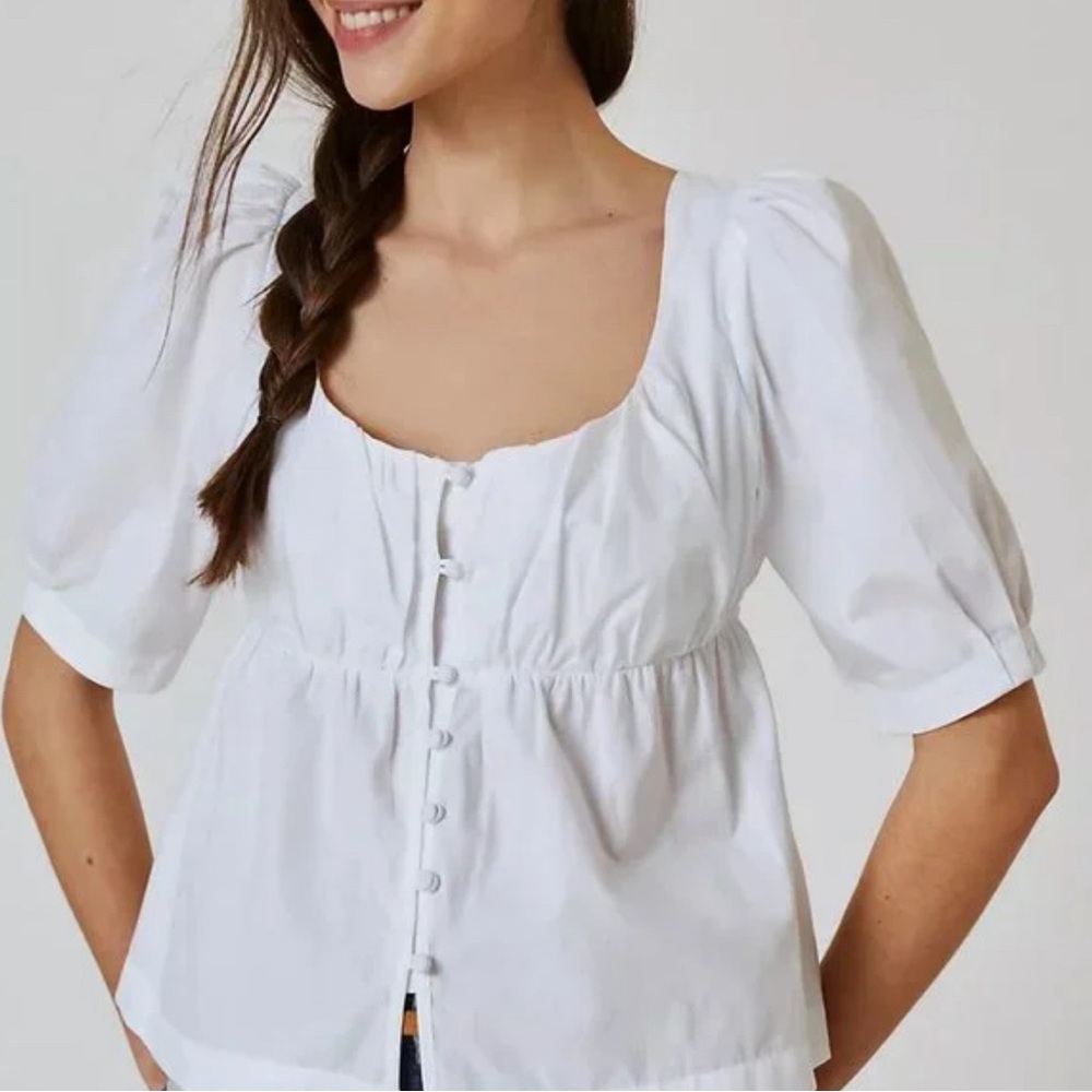 Anthropolgie White Short-Sleeve Scoop-Neck Blouse XS - Picture 2 of 12